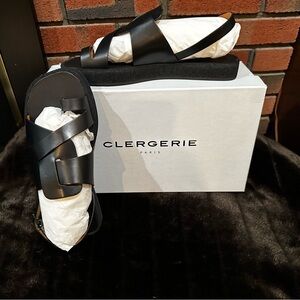 CLERGERIE Greta Black Leather Sandals - Size 9.5 NEW in Box